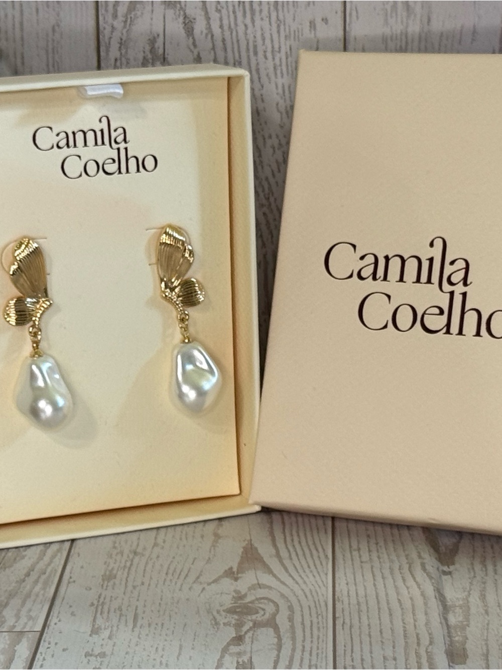 Camila Coelho Gold Tone Earrings with White Baroque Pearls